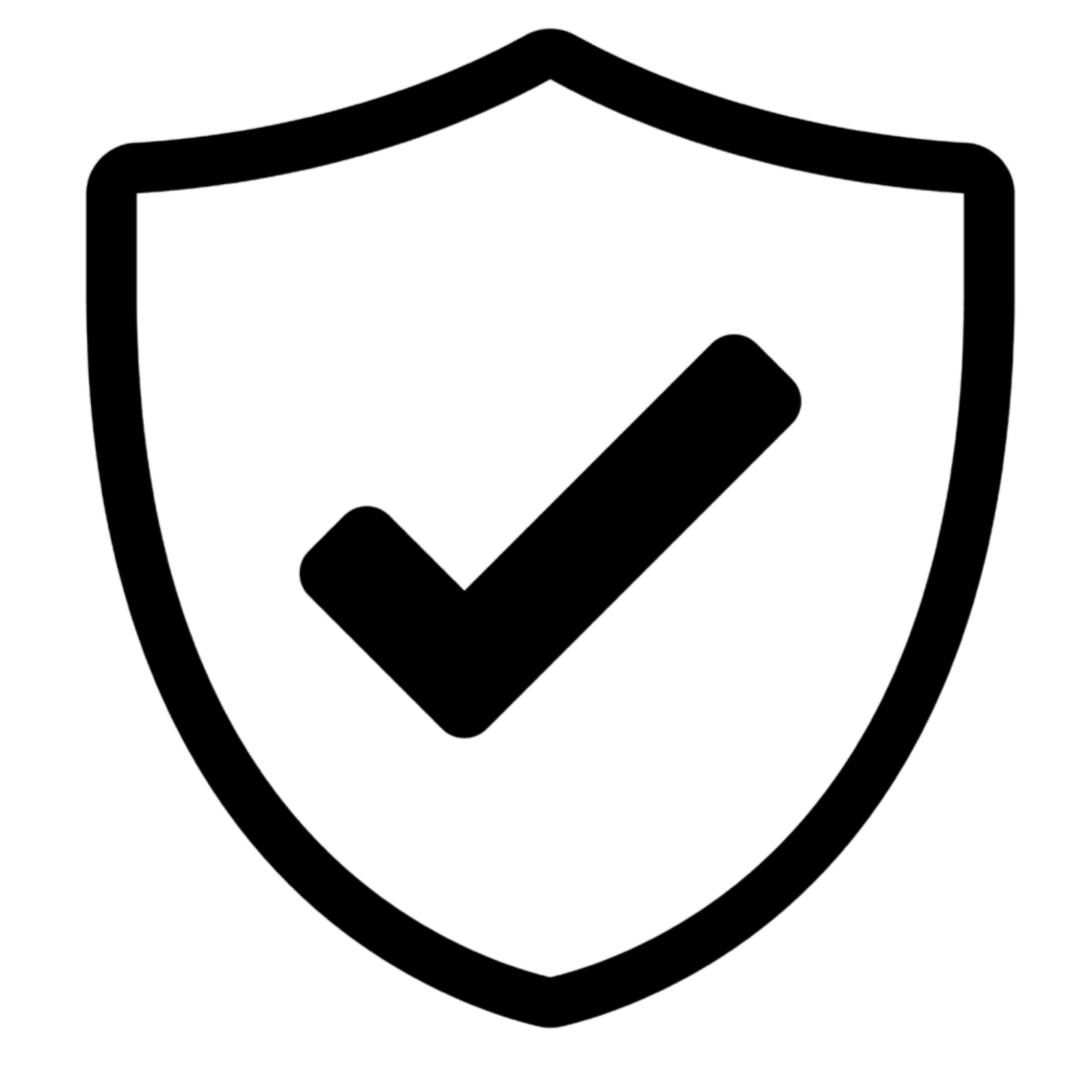 Black shield icon with a check mark on a white background