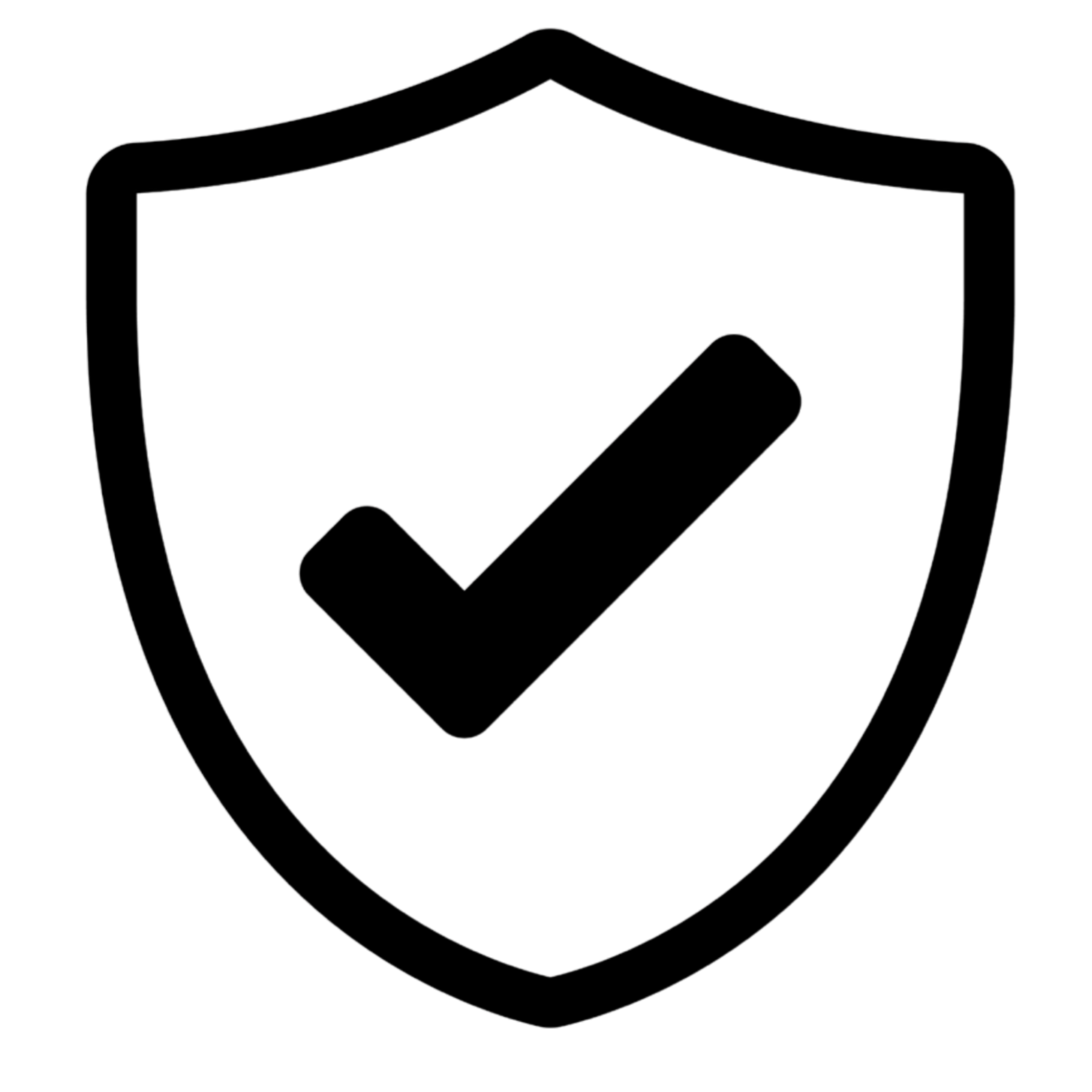 Black shield icon with a check mark on a white background